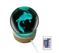 Axolotl Veilleuse boule de cristal 3D Axolotl en verre avec base en bois 6 cm Lampe boule de cristal Axolotl 16 couleurs avec télécommande pour chambre à coucher, salon, table de table (6 cm)