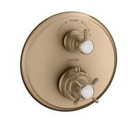 Kit de pré-montage Hansgrohe 16820140 pour thermostat encastré, avec vanne de dérivation, poignée en croix, bronze brossé