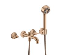 Mitigeur bain/douche 3 trous AXOR hansgrohe One 48444310 encastré, saillie 220 mm, avec douchette à main, avec poignée à levier, or rouge brossé
