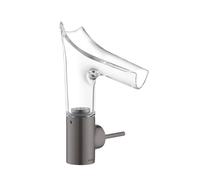 hansgrohe AXOR Starck V mitigeur monocommande de lavabo 140 avec bec verseur en verre et vidage escamotable, 12112340, Couleur: Chrome noir brossé
