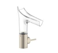 hansgrohe AXOR Starck V mitigeur monocommande de lavabo 140 avec bec verseur en verre et vidage escamotable, 12112820, Couleur: Nickel brossé