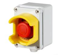 Axorafow Boîtier de commutation E-Stop IP67 avec protection contre les courts-circuits 10 A, bouton d'arrêt en ABS ignifuge pour usage industriel extérieur, couvercle en métal résistant à la rouille