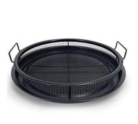 Axorafow Ensemble de panier rond pour barbecue en extérieur - Plaque de cuisson en acier inoxydable de 33 cm de diamètre avec panier de 30 cm de hauteur 8 cm noir ou blanc (noir)