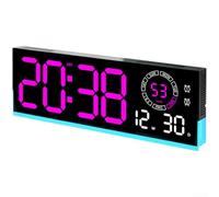 Axorafow Horloge murale numérique LED moderne avec affichage lumineux, calendrier, double alarme et thermomètre, luminosité réglable, veilleuse RVB pour chambre à coucher, salon, bureau, décoration