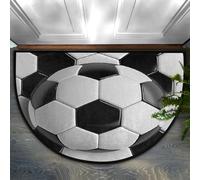 Axurera Tapis demi-rond, texture ballon de football noir et blanc, texture noire et blanche, paillasson antidérapant, lavable pour entrée, salle de bains, chambre à coucher, paillasson antidérapant