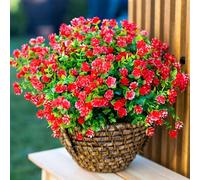 AXYLEX Lot de 12 Fleurs artificielles d'extérieur en Plastique - Résistantes aux UV - Ne se décolore Pas - pour Jardin, Porche, terrasse, décoration d'intérieur, Bureau et intérieur (Rouge)