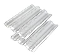 AYCCNH Lot de 2 plaques à pain pour baguette française en acier inoxydable perforées 38,1 x 25,4 cm, 3 plaques à pâtisserie à vagues