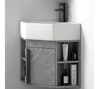 AYCDL Évier de salle de bain d'angle en céramique, meuble de salle de bain, évier mural de salle de bain, lavabo avec récipient de rangement, lavage en céramique, gris - 40 cm / 15.7in