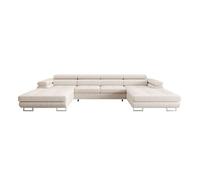 Best mobilier Canapé panoramique U Ayden 7 places convertible coffre têtières réglables tissu Beige