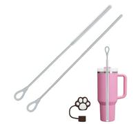 AYESY Goupillon Paille Silicone, 2 Pièces 6mm et 9mm Brosses de Nettoyage Réutilisable Brosse à Pailles Douce pour Pailles Smoothie et Gobelet Verre INOX avec Bouchon de Paille, Gris