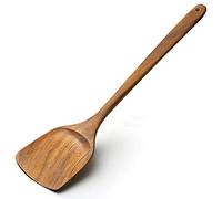 AYFDISHS Spatule en bois, spatule plate pour wok en bois de 39 cm, ustensiles de cuisine en bois pour la cuisine, long manche en résine naturelle enduite, ustensiles de cuisine faits à la main pour
