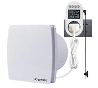Aygrochy Ventilateur Extracteur d'Air 100mm avec Prise Intelligente | Hygroréglable, Thermoréglable, Minuterie & Temporisation | VMC Salle de Bain Silencieux | Affichage en Temps Réel