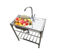 AYHARYLH Évier Cuisine sur Pied 1 Bac, Évier INOX Autoportant avec Robinet Mixte Et Grand Égouttoir, Cuisine Professionnel pour Intérieur/Extérieur, Jardin, Garage