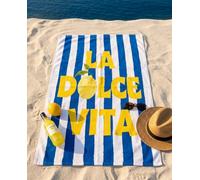 Aymax, Drap de Plage 100x180 cm 100% Polyester | La Dolce Vita Citron Rayures Bleu & Jaune Méditerranée XL