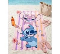 Aymax Drap de Plage Disney Stitch 70x140 cm 100% Polyester | Stitch & Angel Rayures Pastel Rose Orange | Licence Officielle