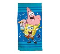 Aymax, Drap de Plage Enfant Bob l'Éponge 70x140 cm 100% Polyester | Bob Patrick Gary Fond Bleu Turquoise | Licence Officielle