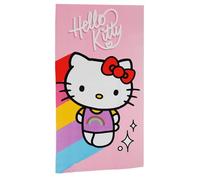 Aymax, Drap de Plage Fille Hello Kitty Sanrio 70x140 cm 100% Polyester | Arc-en-Ciel Rose Nœud Rouge | Licence Officielle