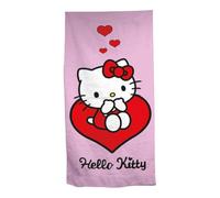 Aymax Drap de Plage Fille Hello Kitty Sanrio 70x140 cm 100% Polyester | Cœur Rouge Rose Nœud | Licence Officielle