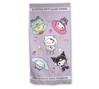 Aymax, Drap de Plage Hello Kitty and Friends Sanrio 90x170 cm 100% Coton | Kuromi Cinnamoroll My Melody Pompompurin Lilas | Licence Officielle
