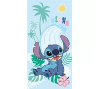 Aymax, Drap de Plage Stitch Disney 70x140 cm 100% Coton | Aloha Tropical Bleu Ciel Palmiers | Licence Officielle