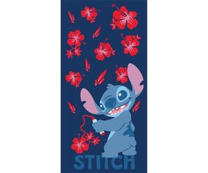 Aymax, Drap de Plage Stitch Disney 90x170 cm 100% Polyester | Hibiscus Rouge Bleu Marine XL | Licence Officielle