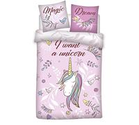 Aymax Housse de Couette Licorne 140 x 200 cm Coton Rose