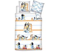 Aymax Parure de Lit Bluey Family - 100% Coton - Housse de Couette Réversible 140x200 cm + Taie d'oreiller 65x65 cm