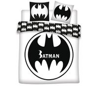 Aymax Parure de Lit Double Batman Logo 2 Personnes, Housse de Couette Réversible 240x220 cm + 2 Taies d'oreiller 65x65 cm, Polycoton, Noir et Blanc