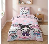 Aymax Parure de Lit Hello Kitty and Friends, Polycoton, Housse de Couette Réversible 135x200 cm + Taie d'oreiller 80x80 cm, avec Kuromi et My Melody, Certification Oeko-Tex Standard 100