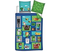 Aymax Parure de Lit Minecraft World 100% Coton, Housse de Couette 140x200 cm + Taie d'oreiller 65x65 cm