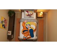 Aymax Parure de Lit Naruto 100% Coton, Housse de Couette 140x200 cm pour Lit 1 Personne avec Taie d'oreiller Assortie 65x65 cm
