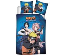 Aymax Parure de lit Naruto Réversible Housse de couette 140x200 cm + Taie d'oreiller 63x63 cm Bleu