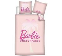Aymax Parure de Lit Barbie Unstoppable, Rose, Housse de Couette 140x200 cm + Taie d'oreiller 63x63 cm, Microfibre