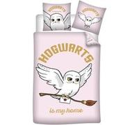 AYMAX Parure de lit réversible Harry Potter - Hedwige la Chouette - -Hogwarts is my home- - Rose - 140 cm x 200 cm Multicolors G