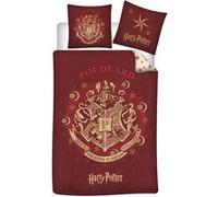 Housse de Couette Harry Potter Poudlard Réversible - Parure de Lit 100% Coton 140x200 cm + Taie d'oreiller 65x65 cm - Certifiée Oeko-Tex Standard 100 - Fermeture à Boutons - Rouge Bordeaux