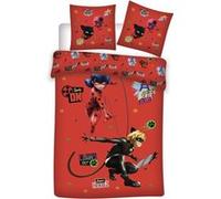 Aymax Housse de couette Miraculous Ladybug et Chat Noir Microfibre réversible 140x200 cm Rouge