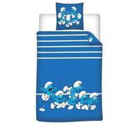 Aymax Parure de Lit Schtroumpfs pour Enfant, 1 Personne, Housse de Couette 140x200 cm + Taie d'oreiller 65x65 cm, Polycoton, Réversible & Certifiée Oeko-Tex