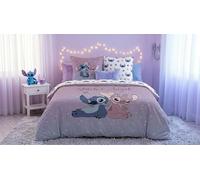 Aymax, Parure de Lit Stitch & Angel Disney 200x200 cm + 2 Taies 65x65 cm Polycoton Réversible | Dégradé Mauve | Licence Officielle