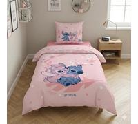 Aymax Parure de Lit Stitch et Angel Rose, Réversible, Housse de Couette 140x200 cm + Taie d'oreiller 63x63 cm, Polycoton