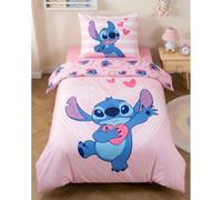 Aymax Parure de Lit Stitch Rose, Housse de Couette Réversible 135x200 cm + Taie d'oreiller 80x80 cm
