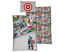 AYMAX S.P.R.L. Disney Avengers Parure de lit pour Enfant en Coton Bio Housse de Couette 140 x 200 cm + taie d'oreiller 65 x 65 cm Taille Unique, Beige, California King