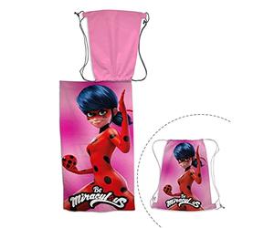 AYMAX S.P.R.L Miraculous - Serviette de Bain Enfant et Sac de Piscine Ladybug Marinette - Drap de Plage