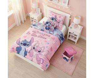 Aymax,Set Déco Chambre Stitch & Angel 3 Pièces - Housse de Couette Réversible 140x200 cm+Coussin Forme Stitch+Boîte Rangement Assise 30x30x30 cm