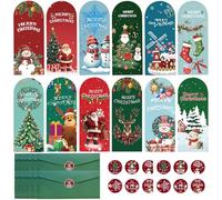 AYNKH 24PCS Christmas Cards Money Wallets Set - 12 Unique Designs with Christmas Cards, Envelopes & Stickers, Thick Durable Paper, Money Wallets for Cash Gifts Christmas, Xmas Gift Envelopes for Famil