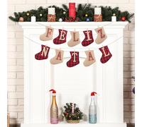 AYNKH Bannière de Feliz Natal avec Motif Chaussettes, Bannière Lettres de Noël, Drapeau Duspendu Merry Christmas pour Porte, Mur, Fenêtre, Intérieur et Extérieur, Décoration de Fête du Nouvel an