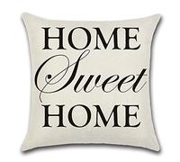 Ayoiow Housses De Coussin Canape 45X45 Lin Couvre Oreillers Beige Noir Home Sweet Home Couvre Oreillers 1Pcs