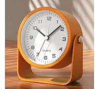 AYRELY® Réveil Analogique 3,5 Pouces - Petit Réveil Rétro Silencieux sans Tic-Tac, Angle Réglable, Réveil Matin à Piles avec Lumière pour Table de Nuit ou Bureau (Orange)