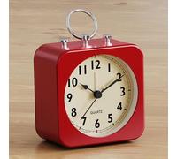 AYRELY® Réveil Matin analogique à Piles - Petit réveil carré en métal au Style rétro, Silencieux sans tic-tac avec lumière, Horloge de Table pour Chambre, Chevet ou étagère (Rond Rouge)