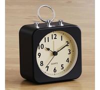 AYRELY® Réveil Matin analogique à Piles - Petit réveil carré en métal au Style rétro, Silencieux sans tic-tac avec lumière, Horloge de Table pour Chambre, Chevet ou étagère (Rond Noir)