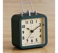 AYRELY® Réveil Matin analogique à Piles - Petit réveil carré en métal au Style rétro, Silencieux sans tic-tac avec lumière, Horloge de Table pour Chambre, Chevet ou étagère (Bleu)